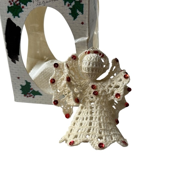 Handcrafted Cream Angel Ornament Stiff Crochet - Picture 1 of 4